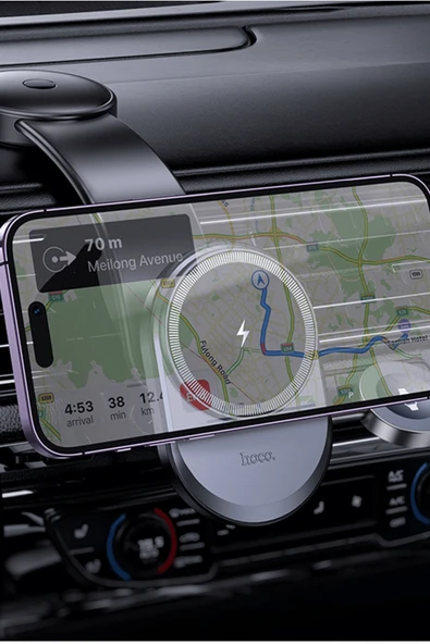 Hoco HW28 Excelso Yapışkanlı 15W Kablosuz Şarj ve 2.5W Kablosuz Magsafe Saat Şarj Destekli  Araç Tutucu - Resim 5