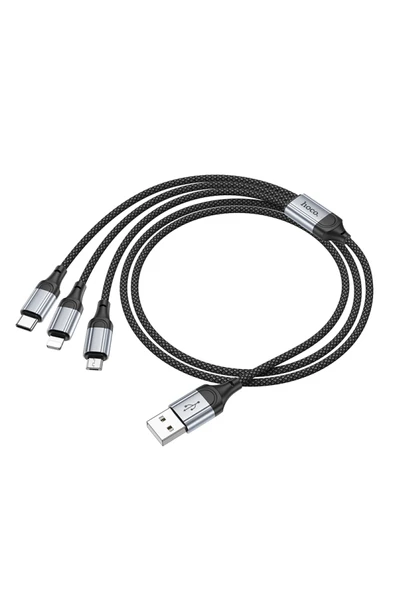 X102 Fresh 1M 2.4A 3in1 USB to Type-C / Lightning ve Micro Çıkışlı Hızlı Şarj Data Kablosu - Resim 6