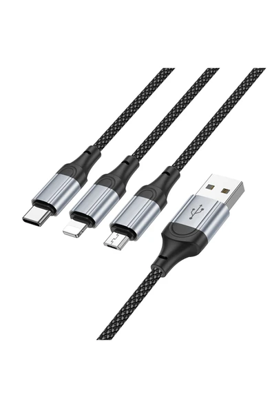 X102 Fresh 1M 2.4A 3in1 USB to Type-C / Lightning ve Micro Çıkışlı Hızlı Şarj Data Kablosu - Resim 2