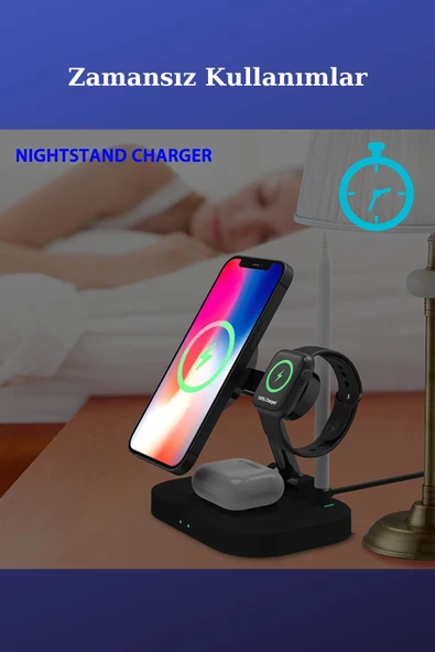 Fuchsia UD24 Kablosuz Şarj Standı 4in1 Lambalı QC 15W - Resim 6