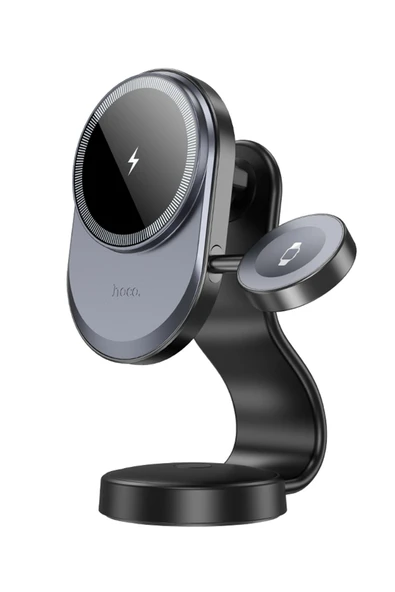 Hoco HW28 Excelso Yapışkanlı 15W Kablosuz Şarj ve 2.5W Kablosuz Magsafe Saat Şarj Destekli  Araç Tutucu - Resim 6