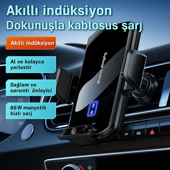 ScHitec 66W Sensörlü Araç İçi Kablosuz Hızlı Şarj Aleti ve Telefon Tutucu SD11 - Resim 4