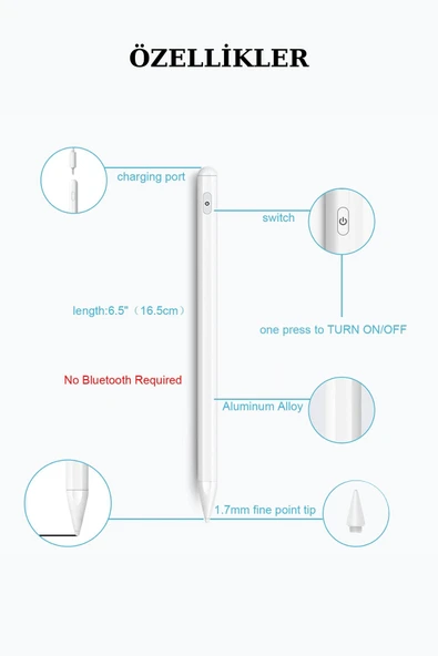 Apple iPad Uyumlu Avuç İçi Reddetmeli Dokunmatik Yazı Kalemi - Resim 4