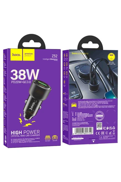 Hoco Z52 PD 38W Type-C ve USB Çıkışlı Araç Şarjı - Resim 4