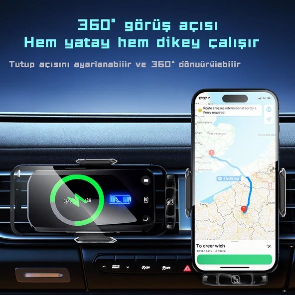 ScHitec 66W Sensörlü Araç İçi Kablosuz Hızlı Şarj Aleti ve Telefon Tutucu SD11 - Resim 6