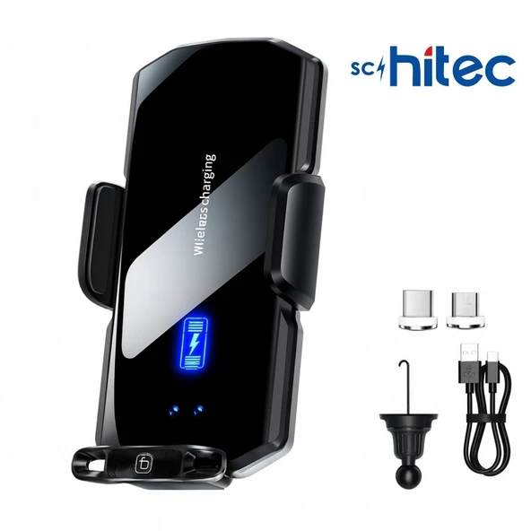 ScHitec 66W Sensörlü Araç İçi Kablosuz Hızlı Şarj Aleti ve Telefon Tutucu SD11 - Resim 2