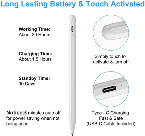 Apple iPad Uyumlu Avuç İçi Reddetmeli Dokunmatik Yazı Kalemi - Resim 3