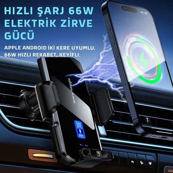 ScHitec 66W Sensörlü Araç İçi Kablosuz Hızlı Şarj Aleti ve Telefon Tutucu SD11 - Resim 5