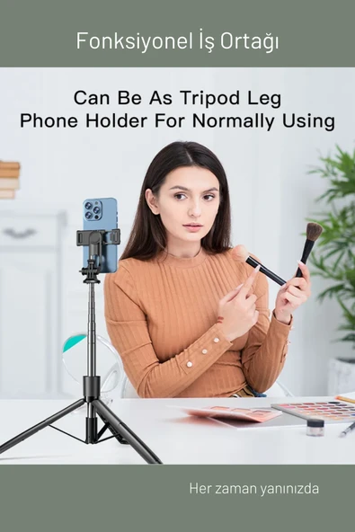 YESİDO Bluetooth Uzaktan Kumanda Cep Telefonu Tutucu Tripod Uzatılabilir Selfi Çubuğu SF13 - Resim 7