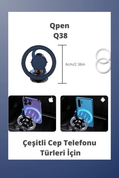 Qpen Q38 Ayarlanabilir Yapışkanlı Manyetik Magsafe Araç Tutucu - Resim 6