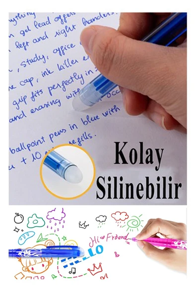 Kırmızı Silinebilir Tükenmez Kalem 3 Adet BIA Silinebilir Jel Pilot Kalem Mürekkepli Kolay Silinebilir Kumaş Kalemi - Resim 2