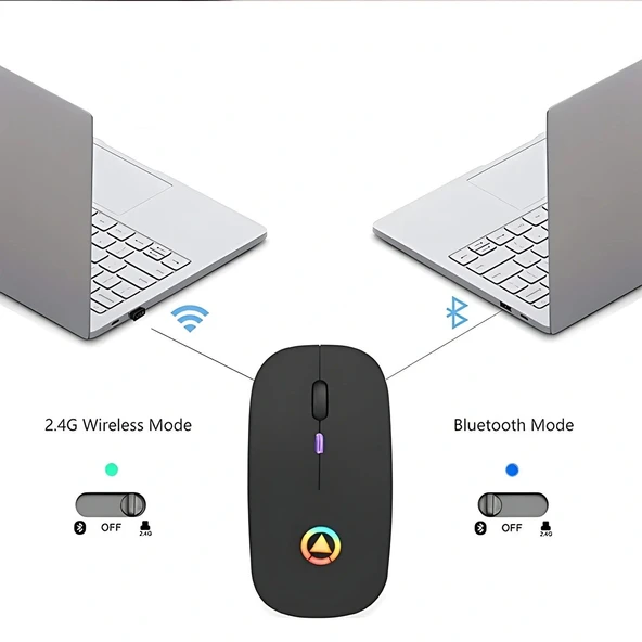 DailyTech Şarj Edilebilir Kablosuz Led Işıklı Sessiz Optic Mouse - SİYAH - Resim 2