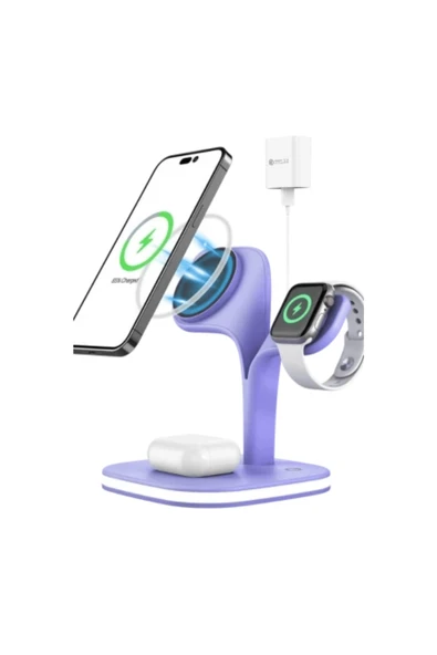 Fuchsia Yonca UD22 Kablosuz Şarj Standı 5in1 Gece Lambalı QC 15W - Resim 9