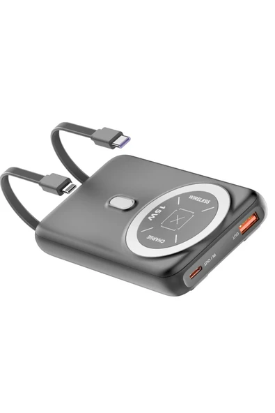 Fuchsia J39 10.000 mAh 20W PD Dahili Kablolu Magsafe Powerbank - Siyah ürün görseli 1