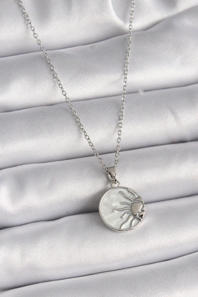 316L Çelik Gümüş Renk Zincir Beyaz Sedefli Gün Batımı Model Kadın Kolye - TJ-BKO9483 ürün görseli 1