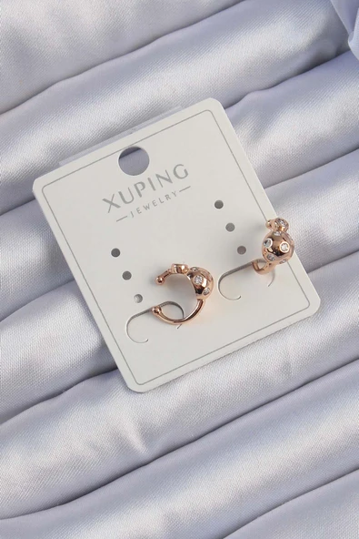 Xuping Rose Renk Zirkon Taşlı Bombeli Topçuk Earcuff Küpe - TJ-BKP9422 ürün görseli 1