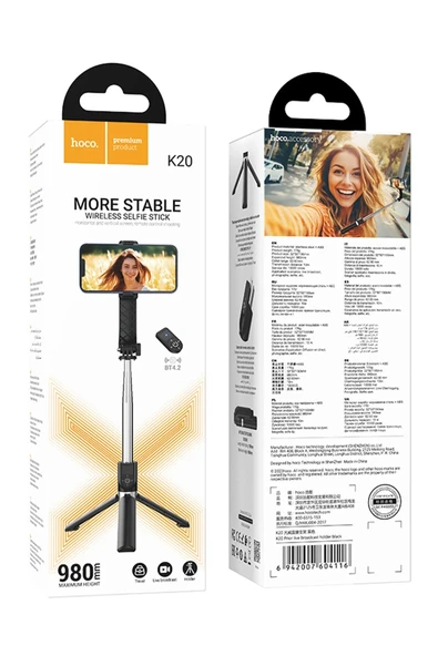 Hoco. K20 BT 4.2 1M Broadcast Holder Selfie Çubuğu - Siyah - Resim 6