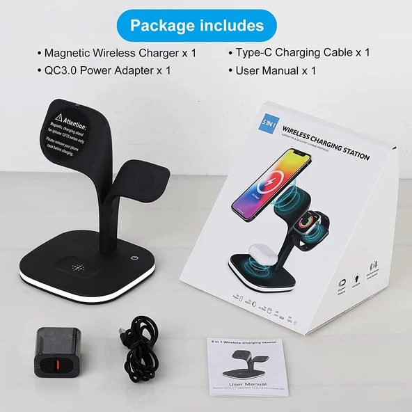 Fuchsia Yonca UD22 Kablosuz Şarj Standı 5in1 Gece Lambalı QC 15W - Resim 7