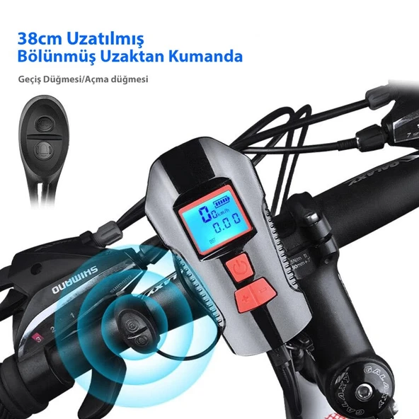 DailyTech Bisiklet Işık Korna LCD Hız Göstergesi Su Geçirmez Fener - Resim 4