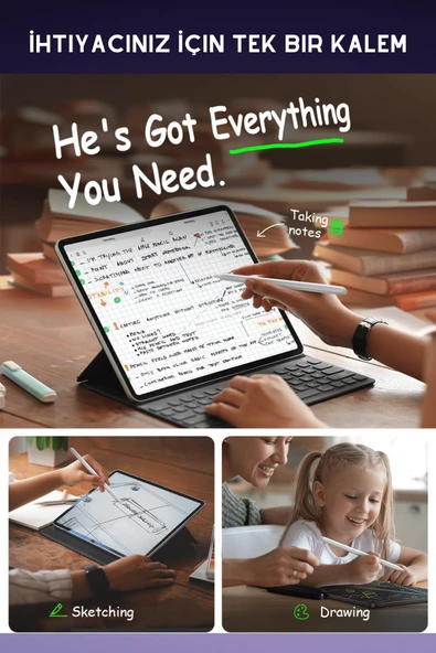 iPad 10.2 inç 8. Nesil Uyumlu Manyetik ve Kablosuz Şarj Özellikli 2. Nesil Bluetooth Tablet Kalemi - Resim 4