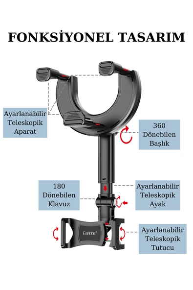 Fuchsia Dikiz Aynası Uyumlu Teleskopik Ayarlı Telefon Tutucu - Resim 4