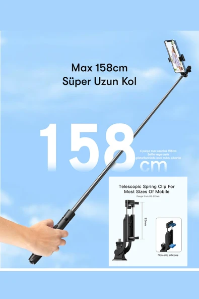 YESİDO Bluetooth Uzaktan Kumanda Cep Telefonu Tutucu Tripod Uzatılabilir Selfi Çubuğu SF13 - Resim 6