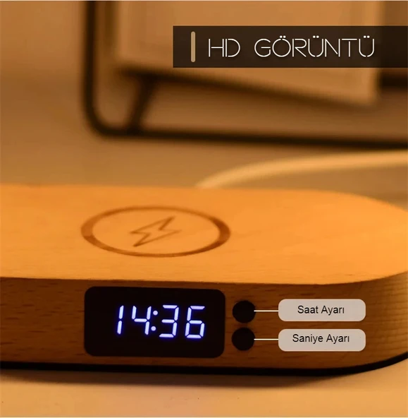 DailyTech Çok Fonksiyonlu Kablosuz Hızlı Şarj İstasyonu Standı Led Masa Gece Lambası - Resim 8