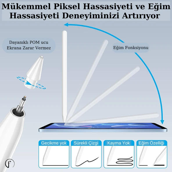 İpad Kablosuz Şarj Olan Avuç İçi ve Eğime Duyarlı Manyetik Kalem - Resim 4
