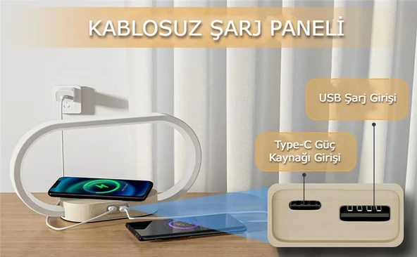 DailyTech Çok Fonksiyonlu Kablosuz Hızlı Şarj İstasyonu Standı Led Masa Gece Lambası - Resim 2