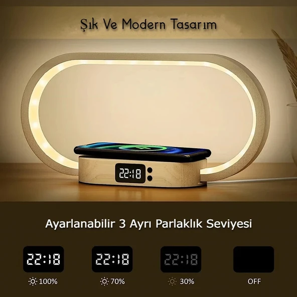 DailyTech Çok Fonksiyonlu Kablosuz Hızlı Şarj İstasyonu Standı Led Masa Gece Lambası - Resim 7