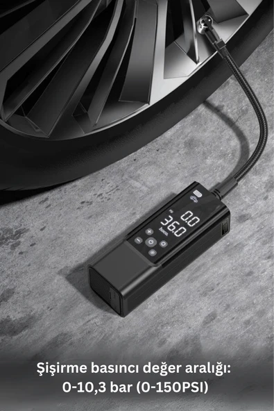 ZPP7 Dijital Göstergeli 5000 mAh Bataryalı Kablosuz Hava Kompresörü - Resim 2