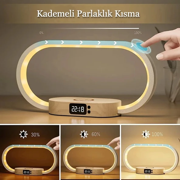 DailyTech Çok Fonksiyonlu Kablosuz Hızlı Şarj İstasyonu Standı Led Masa Gece Lambası - Resim 5