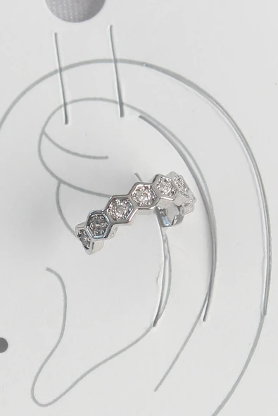 Pirinç Gümüş Renk Bal Peteği Model Zirkon Taşlı Kadın Kıkırdak Küpe - TJ-BKP10568 ürün görseli 1