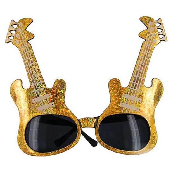 Altın Renk Rockn Roll Gitar Şekilli Parti Gözlüğü 15x15 cm ürün görseli 1