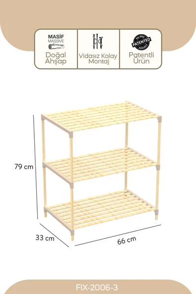 FIX-2006-3 Çok Amaçlı Modüler 3 Katlı Ahşap Raf - Resim 4