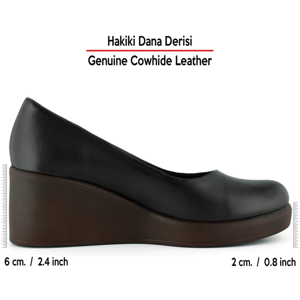 Erkan Saçmacı Mabel Kahverengi Hakiki Dana Derisi Yuvarlak Burun Dolgu Topuklu Günlük Ayakkabı - Resim 2