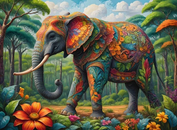 Nova Puzzle 1000 Parça Renkli Fil Puzzle ürün görseli 1