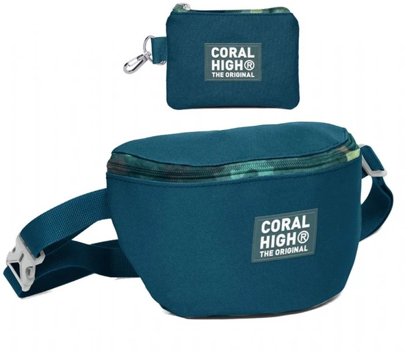 Coral High Erkek Çocuk Nefti Kamuflaj Desenli Bel Çantası ve Bozuk Para Cüzdanı Set ürün görseli 1