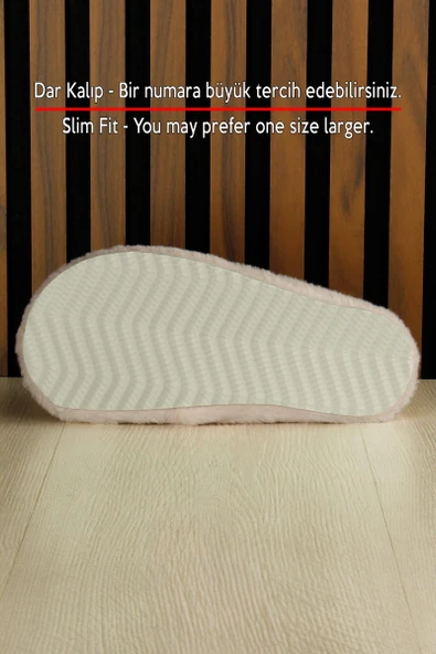 Erkan Saçmacı  Clara Pudra Pelüş - DAR KALIP - Ayıcık Desenli Kalın Düz Tabanlı Sessiz Kadın Ev Terliği - Resim 6