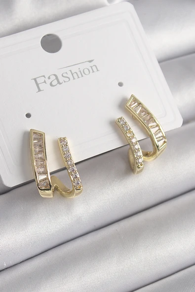 Pirinç Gold Renk Zirkon Taşlı Kadın Küpe - TJ-BKP9969 ürün görseli 1