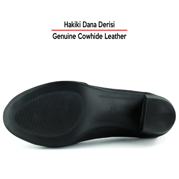 Erkan Saçmacı Camila Siyah Hakiki Dana Derisi Desenli Lastikli Günlük Kalın Topuklu Ayakkabı - Resim 3