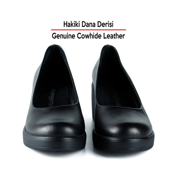 Erkan Saçmacı Mabel Siyah Hakiki Dana Derisi Yuvarlak Burun Dolgu Topuklu Günlük Ayakkabı - Resim 9