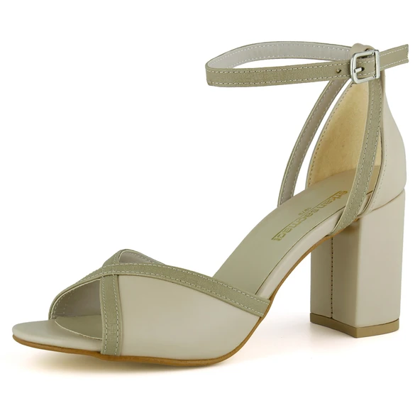 Erkan Saçmacı  Charlotte Ten Vegan Çapraz Bantlı Kalın Topuklu Zarif Abiye Ayakkabı ürün görseli 1