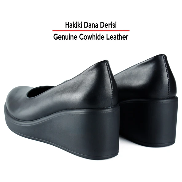 Erkan Saçmacı Mabel Siyah Hakiki Dana Derisi Yuvarlak Burun Dolgu Topuklu Günlük Ayakkabı - Resim 6