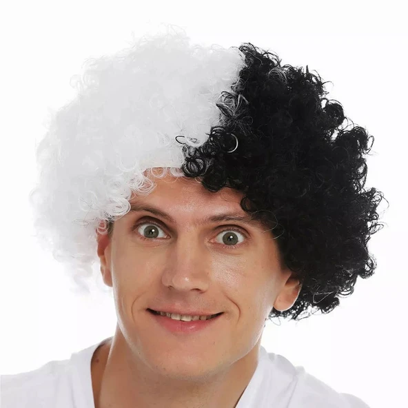 Siyah Beyaz Kıvırcık Afro Bonus Peruk Taraftar Bonus Saç ürün görseli 1