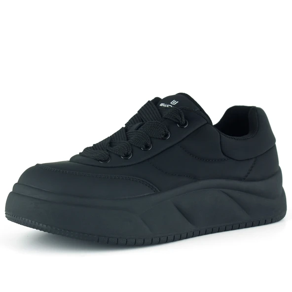 Erkan Saçmacı  Siyah Vegan Yuvarlak Burun Bağcıklı Flatform Taban Günlük Sneaker Spor Ayakkabı ürün görseli 1