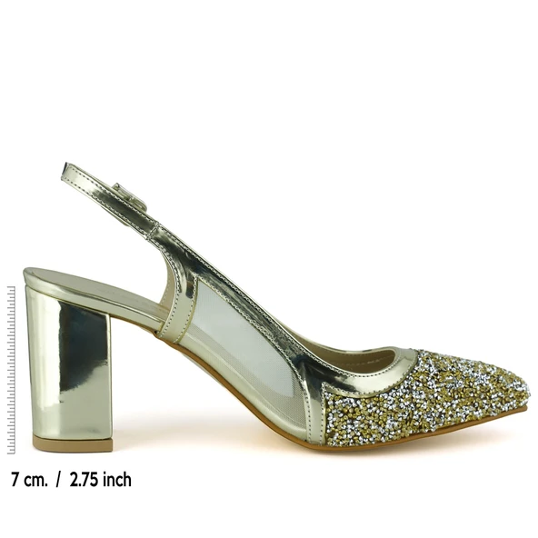 Erkan Saçmacı  Panula Exclusive Altın Taşlı Fileli Arkası Açık Abiye Ayakkabı - Resim 2