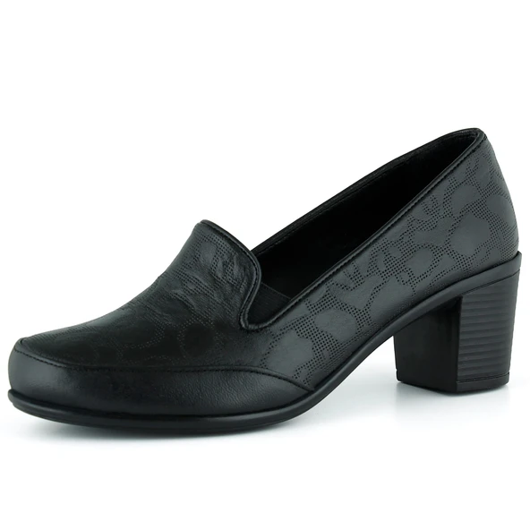 Erkan Saçmacı Camila Siyah Hakiki Dana Derisi Desenli Lastikli Günlük Kalın Topuklu Ayakkabı ürün görseli 1