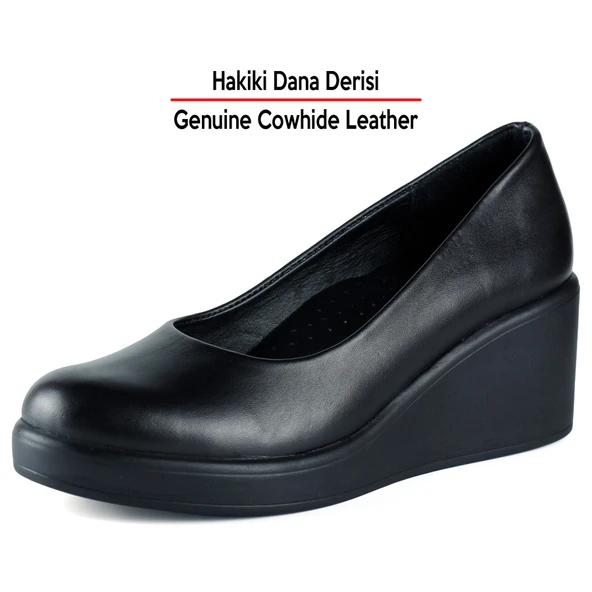 Erkan Saçmacı Mabel Siyah Hakiki Dana Derisi Yuvarlak Burun Dolgu Topuklu Günlük Ayakkabı - Resim 7