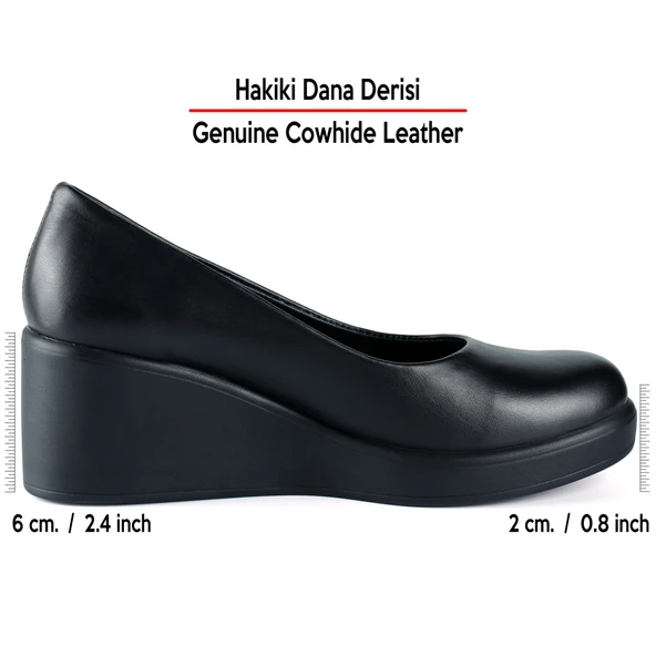 Erkan Saçmacı Mabel Siyah Hakiki Dana Derisi Yuvarlak Burun Dolgu Topuklu Günlük Ayakkabı - Resim 2